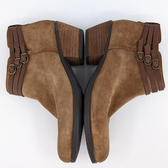 Clarks Gelata Ankle Booties 8 Sienna Brown Suede Leather Triple Buckle Side Zip - Picture 10 of 13